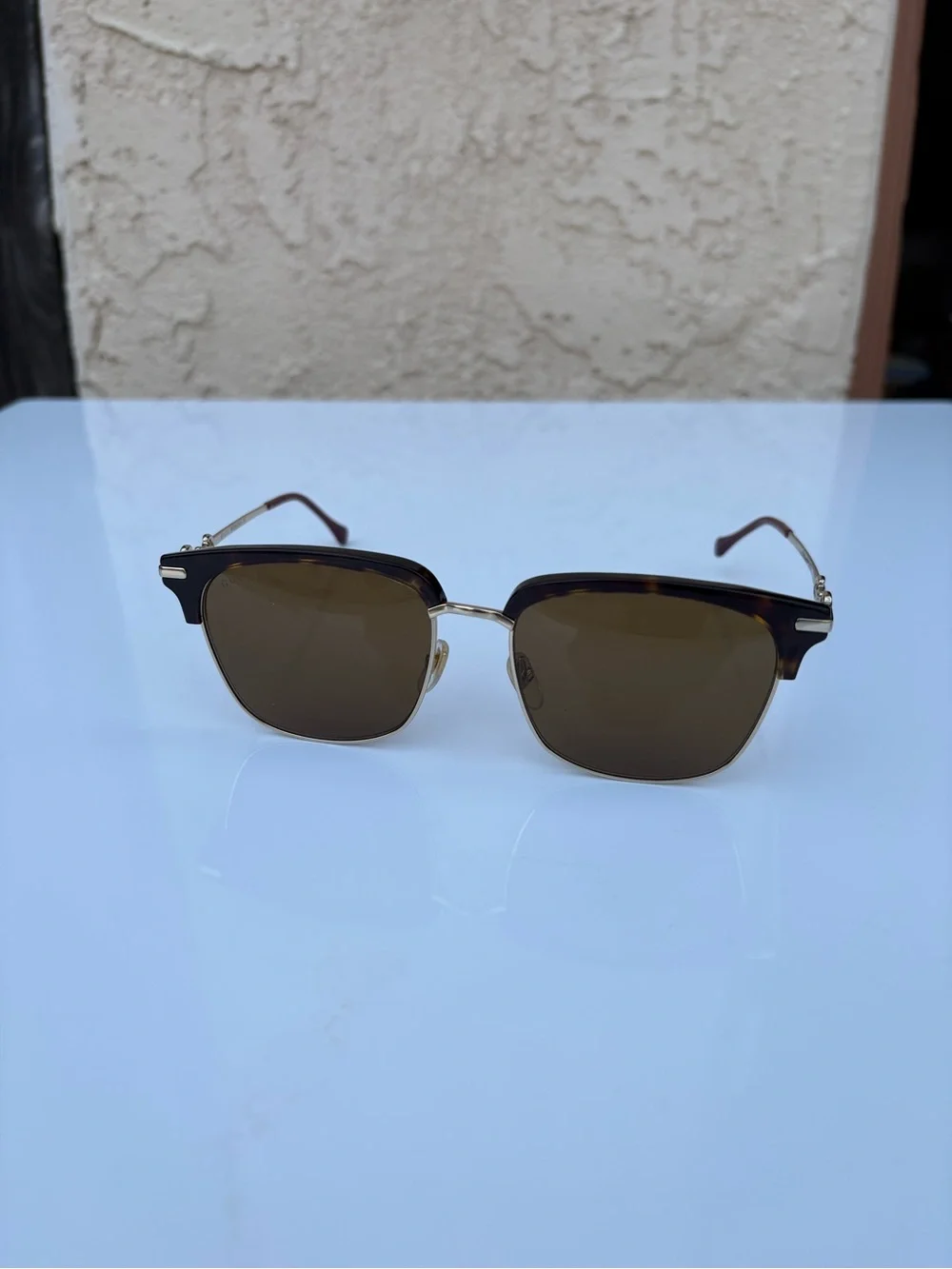 Gucci GG0918S 002 Havana unisex half-rim acetate metal frame sunglasses